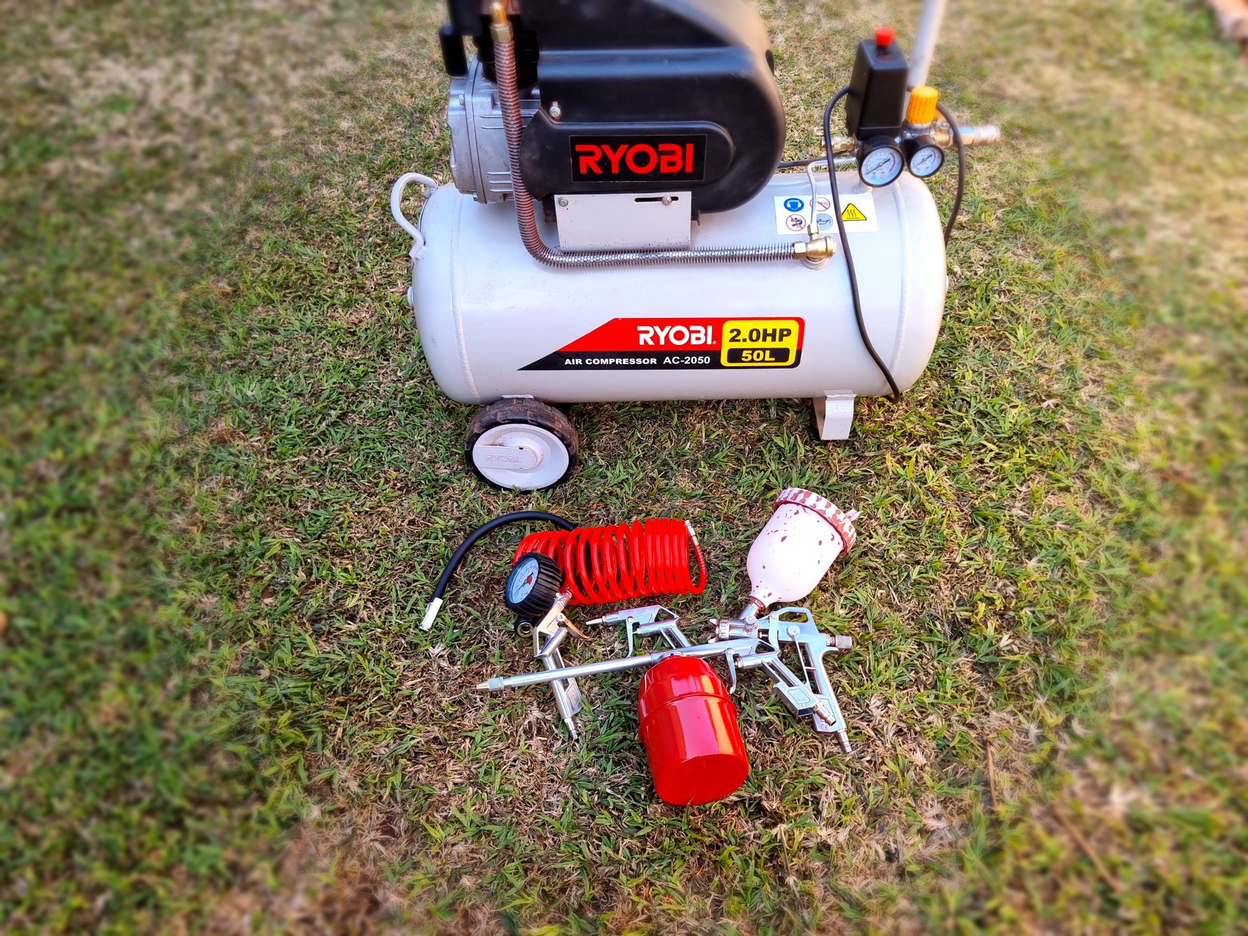 Ryobi 50L Air Compressor with Spray Gun Kit (1500W) – Perfect working condition, used